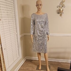 Jessica Howard Silver Sequin Long Sleeve Dress